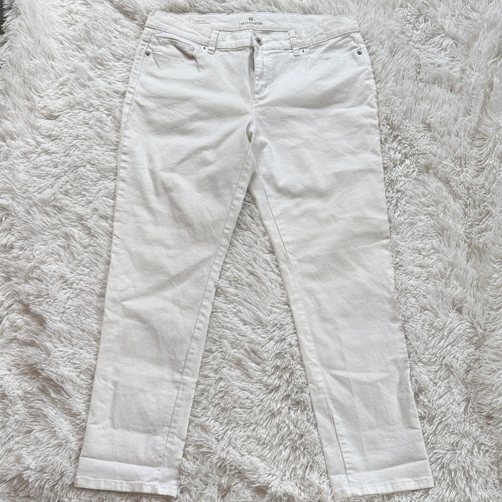 Liz Claiborne City Fit Boyfriend Straight Leg White Denim Summer Staple Jeans